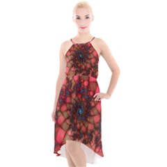 Fractals Abstract Art Red Spiral High-low Halter Chiffon Dress  by Ravend