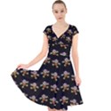 Dancing Clowns Black Cap Sleeve Front Wrap Midi Dress View1