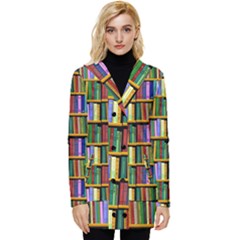 Books On A Shelf Button Up Hooded Coat  by TetiBright