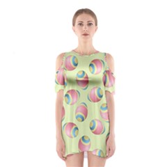 Colorful Easter Eggs Pattern Green Shoulder Cutout One Piece Dress by TetiBright