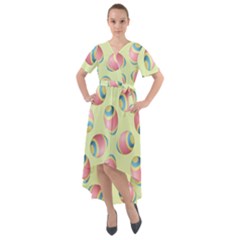 Colorful Easter Eggs Pattern Green Front Wrap High Low Dress by TetiBright