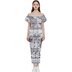 Antique Mapa Mundi Revisited Off Shoulder Ruffle Top Jumpsuit by ConteMonfrey