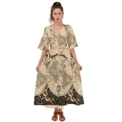 World Map - Nova Delineatio Totius Orbis Terrarum -  1659-1733 Kimono Sleeve Boho Dress by ConteMonfrey