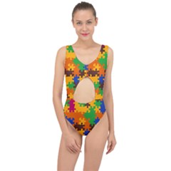 Retro Colors Puzzle Pieces                                                                       Center Cut Out Swimsuit by LalyLauraFLM