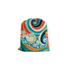 Wave Waves Ocean Sea Abstract Whimsical Drawstring Pouch (small) by Jancukart