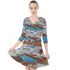 Alone On Gardasee, Italy  Quarter Sleeve Front Wrap Dress by ConteMonfrey