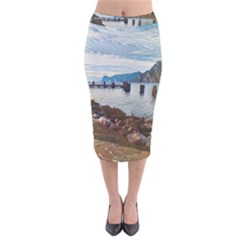 Ducks On Gardasee Velvet Midi Pencil Skirt by ConteMonfrey