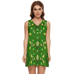 Lotus Bloom In Gold And A Green Peaceful Surrounding Environment Tiered Sleeveless Mini Dress by pepitasart