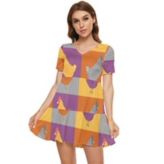 Chickens Pixel Pattern - Version 1a Tiered Short Sleeve Babydoll Dress by wagnerps