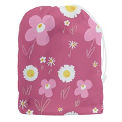 Daisy Flowers Pink White Yellow Dusty Pink Drawstring Pouch (3xl) by Mazipoodles