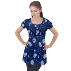 Flower Puff Sleeve Tunic Top by zappwaits