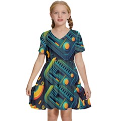 Abstract Pattern Background Kids  Short Sleeve Tiered Mini Dress by Ravend