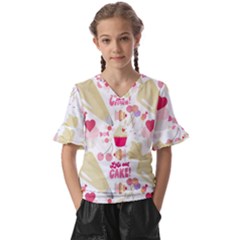 Desserts Pastries Baking Wallpaper Kids  V-neck Horn Sleeve Blouse by Ravend