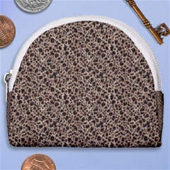 Brown Leopard Pattern Horseshoe Style Canvas Pouch by DinkovaArt