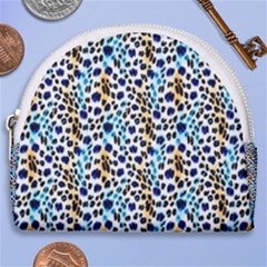 Blue Beige Leopard Horseshoe Style Canvas Pouch by DinkovaArt