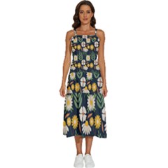 Flower Grey Pattern Floral Sleeveless Shoulder Straps Boho Dress by Dutashop