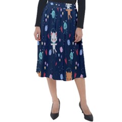 Cute-astronaut-cat-with-star-galaxy-elements-seamless-pattern Classic Velour Midi Skirt  by Vaneshart