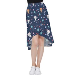 Cute-astronaut-cat-with-star-galaxy-elements-seamless-pattern Frill Hi Low Chiffon Skirt by Vaneshart