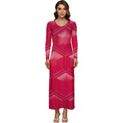 Red Textured Wall Long Sleeve Velour Longline Maxi Dress by artworkshop