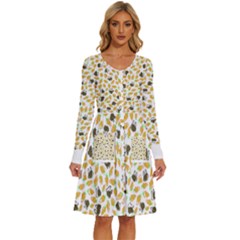 Art T- Shirt Brown Bunnies And Orange Carrots On Goldenrod Easter Pattern T- Shirt Long Sleeve Dress With Pocket by maxcute