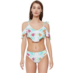 Batik T- Shirt Batik Flower Pattern 5 Ruffle Edge Tie Up Bikini Set	 by maxcute