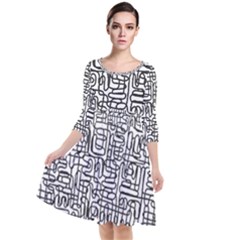 Pattern T- Shirt One Line - Black T- Shirt Quarter Sleeve Waist Band Dress by maxcute
