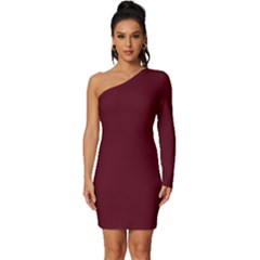 Burgundy Scarlet Long Sleeve One Shoulder Mini Dress by BohoMe