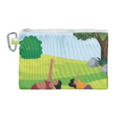 Mother And Daughter Yoga Art Celebrating Motherhood And Bond Between Mom And Daughter  Canvas Cosmetic Bag (large) by SymmekaDesign