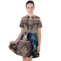 Easter Bunny Rabbit Flowers Easter Happy Easter Short Sleeve Shoulder Cut Out Dress  by Jancukart