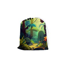 Jungle Rainforest Tropical Forest Jungle Scene Drawstring Pouch (small) by Jancukart
