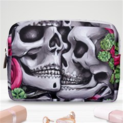 Black Skulls Red Roses Make Up Pouch (medium) by GardenOfOphir