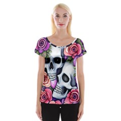 Floral Skeletons Cap Sleeve Top by GardenOfOphir