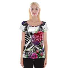 Gothic Floral Skeletons Cap Sleeve Top by GardenOfOphir