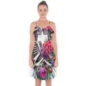 Gothic Floral Skeletons Ruffle Detail Chiffon Dress View1