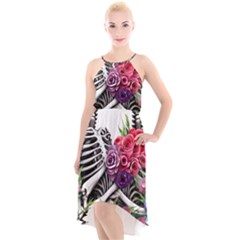 Gothic Floral Skeletons High-low Halter Chiffon Dress  by GardenOfOphir