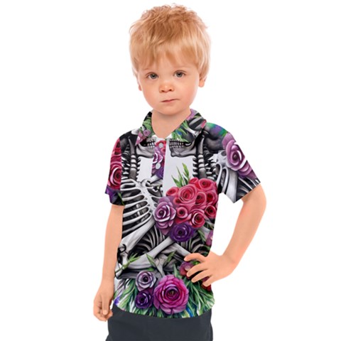 Gothic Floral Skeletons Kids  Polo Tee by GardenOfOphir