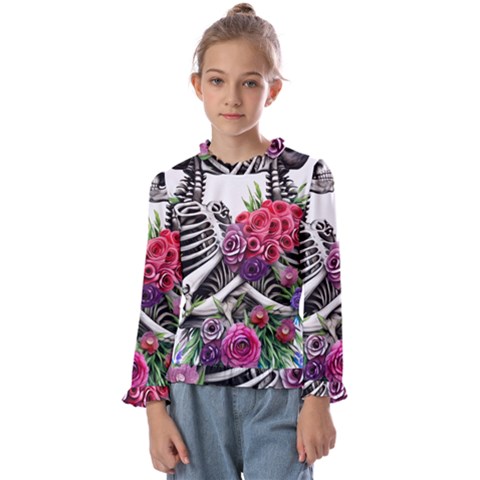 Gothic Floral Skeletons Kids  Frill Detail Tee by GardenOfOphir