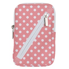 Coral And White Polka Dots Belt Pouch Bag (large) by GardenOfOphir