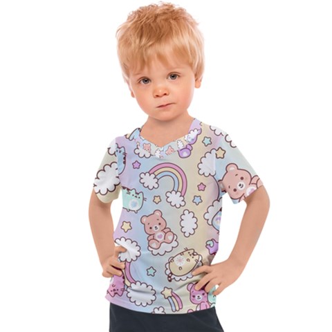 Pusheen Carebears Bears Cat Colorful Cute Pastel Pattern Kids  Sports Tee by Sapixe