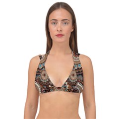Bohemian Flair In Blue And Earthtones Double Strap Halter Bikini Top by HWDesign