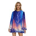 Winter Snow Mountain Fire Flame Round Neck Long Sleeve Bohemian Style Chiffon Mini Dress View1