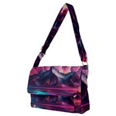 Ai Generated Mountain Ocean Lava Full Print Messenger Bag (m) by Ravend
