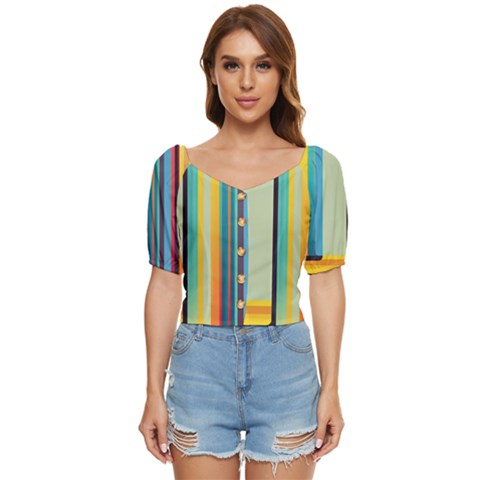 Colorful Rainbow Striped Pattern Button Up Blouse by Uceng