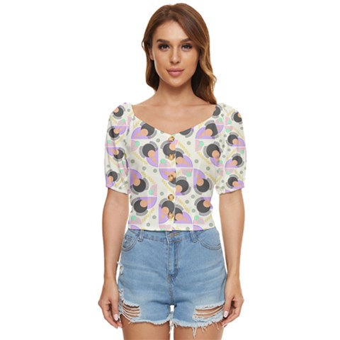 Pattern Pastel Drawing Art Button Up Blouse by Uceng