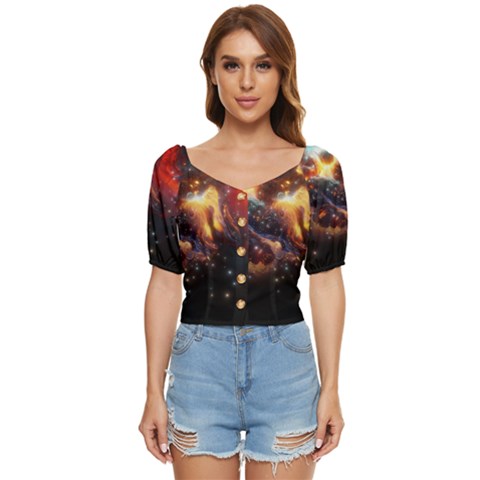 Nebula Galaxy Stars Astronomy Button Up Blouse by Uceng