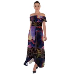 Lake Galaxy Stars Science Fiction Off Shoulder Open Front Chiffon Dress by Uceng