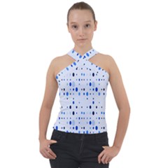 Blue Circle Pattern Cross Neck Velour Top by artworkshop