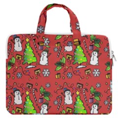 Santa Snowman Gift Holiday Macbook Pro 16  Double Pocket Laptop Bag  by Uceng