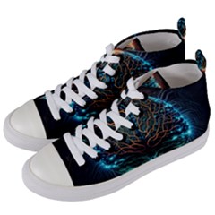 Brain Mind Technology Circuit Board Layout Patterns Women s Mid-top Canvas Sneakers by Uceng