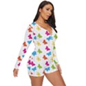 Butterfly Pattern Design Wallpaper Background Long Sleeve Boyleg Swimsuit View3